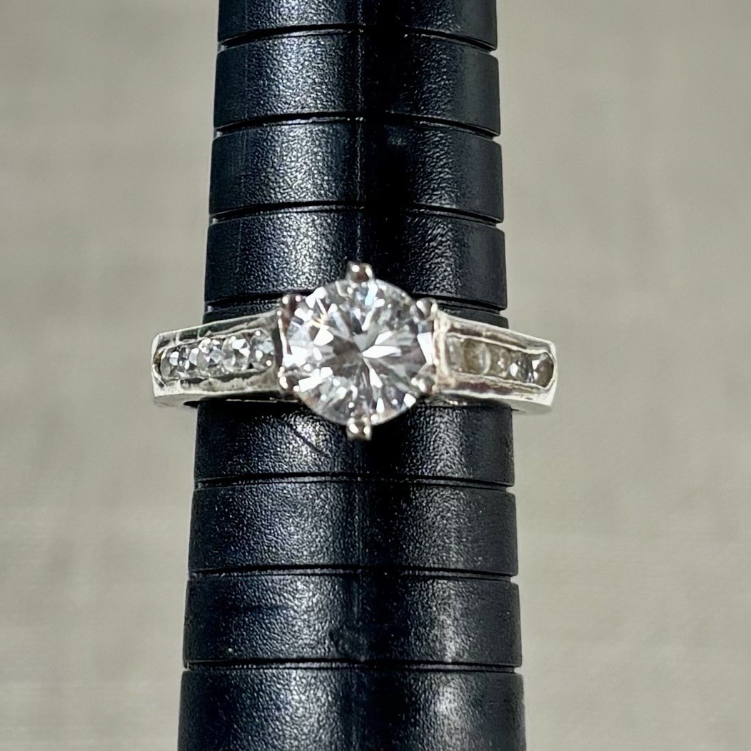 DBJ Ring Sterling Silver Filigree CZ Solitaire Channel Set CZs Size 7.75 Vintage