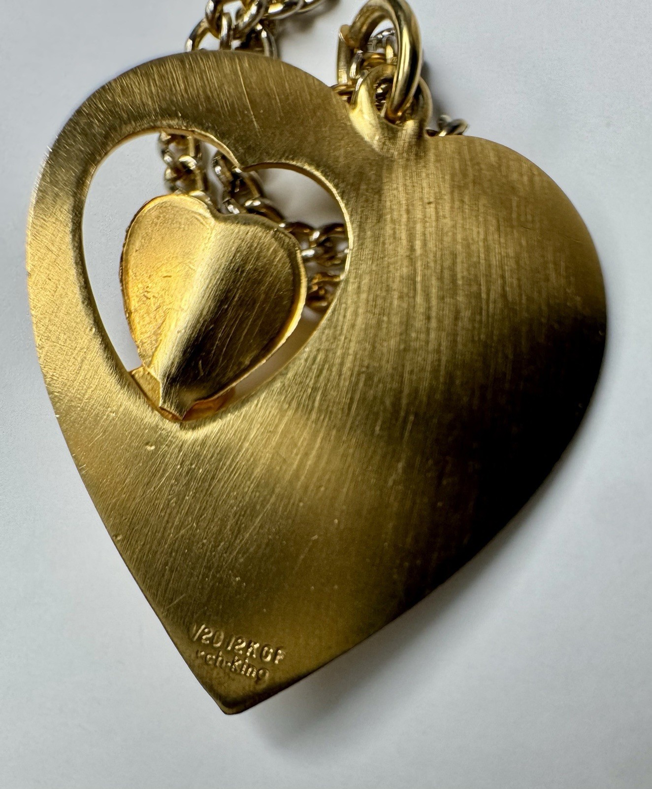 Vintage 12K GF rch-king Heart Necklace Pearl Accent Mid Century Sweet