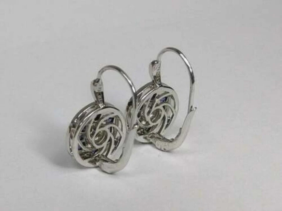 3.75Ct Art Deco Style Lab Created Diamond & Sapphire 14K White Gold FN Earrings