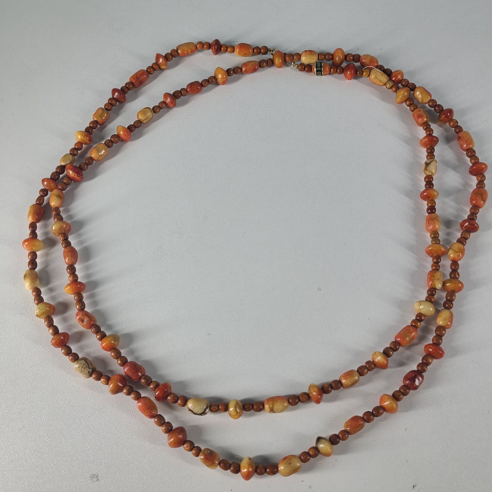 27” Genuine Apple Coral and Wood Beads Necklace – Orange