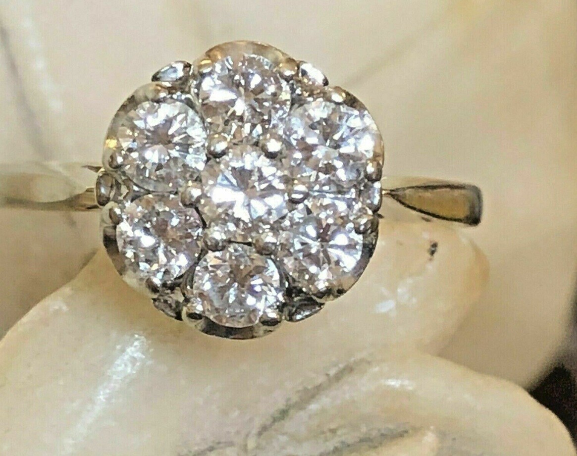 1.75CTW White Round Moissanite Multi Stone Vintage Wedding 14K White Gold Ring