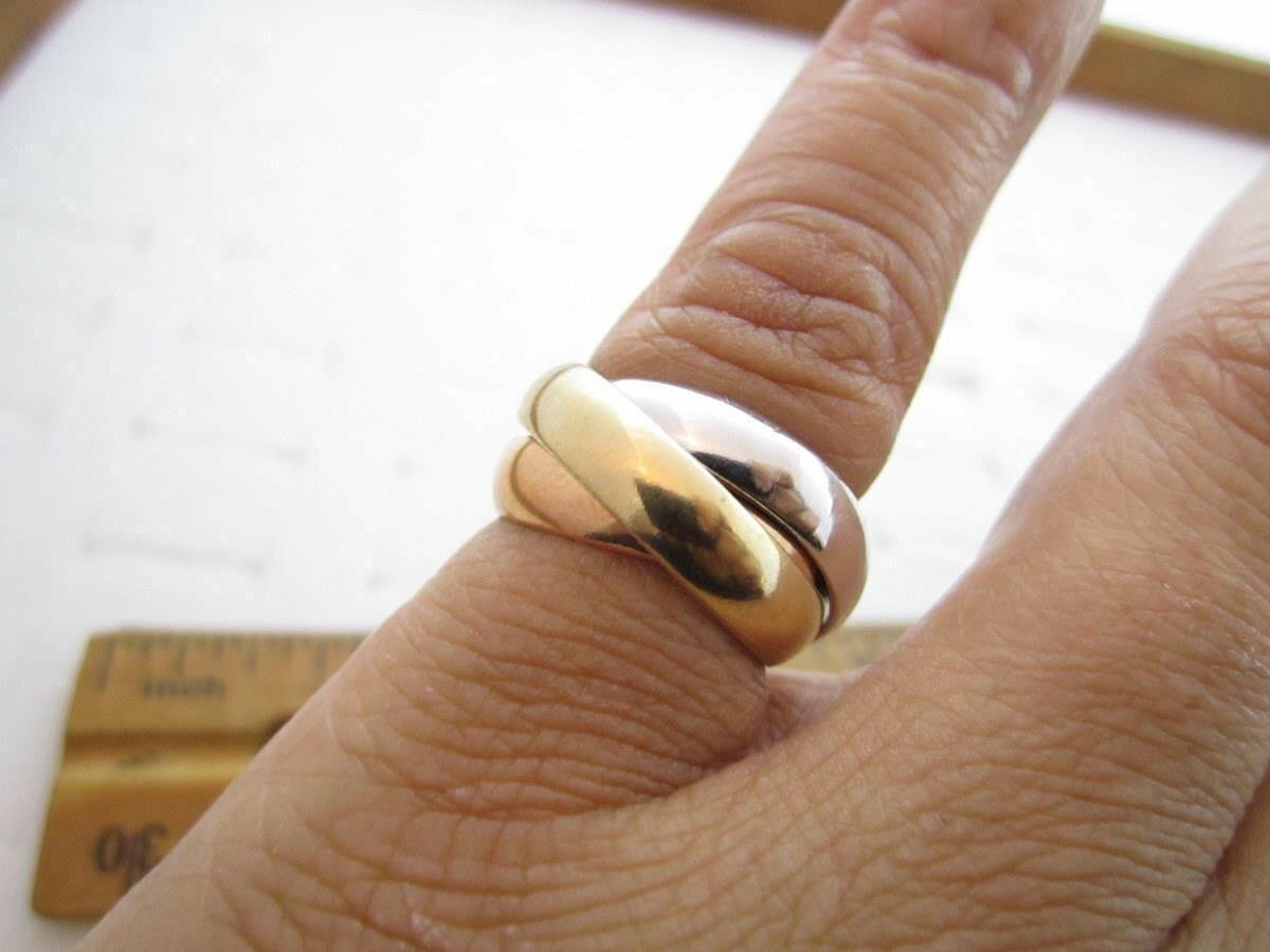 Vintage Tri-Color Trinity Rolling Band Ring *Yellow,White,Rose Gold Plated ESPO