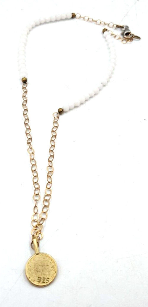 VTG 1970’s Gold Wash Verneil Over 925 Silver 18″ MOM Charm White Bead Necklace