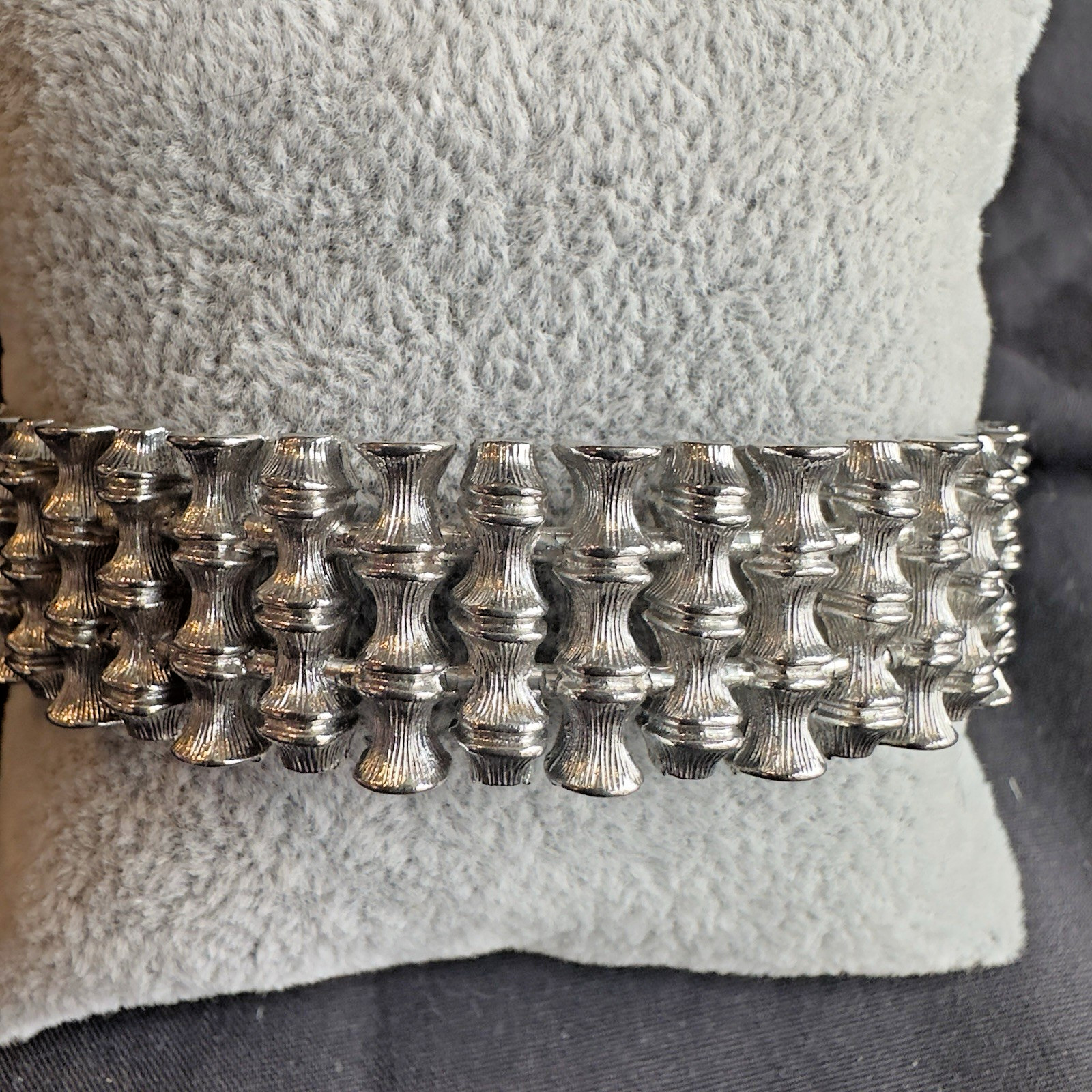 Vintage Cuff Bracelet Bangle Silver Tone Cuff Bamboo Design Good Quality Metal