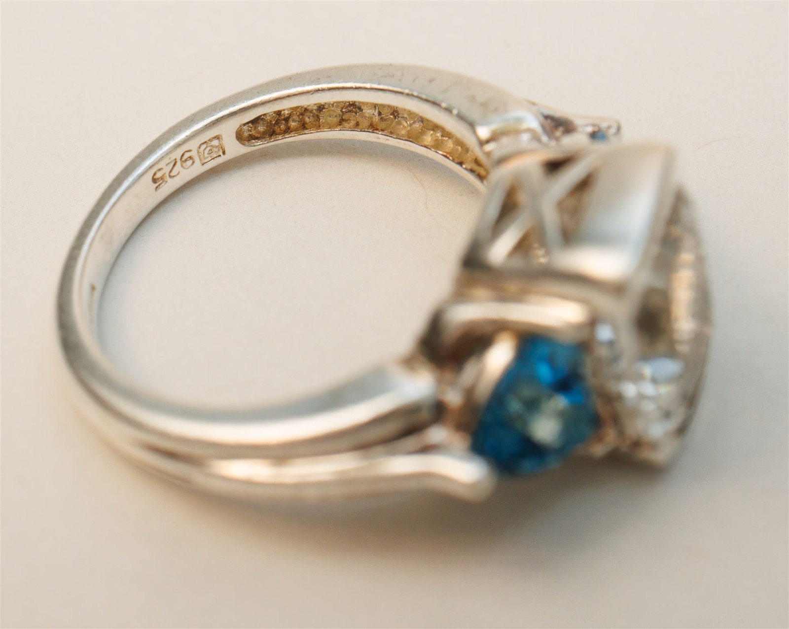 Size 7 Cushion White Topaz w/ Trillion Accents Sterling Silver Ring