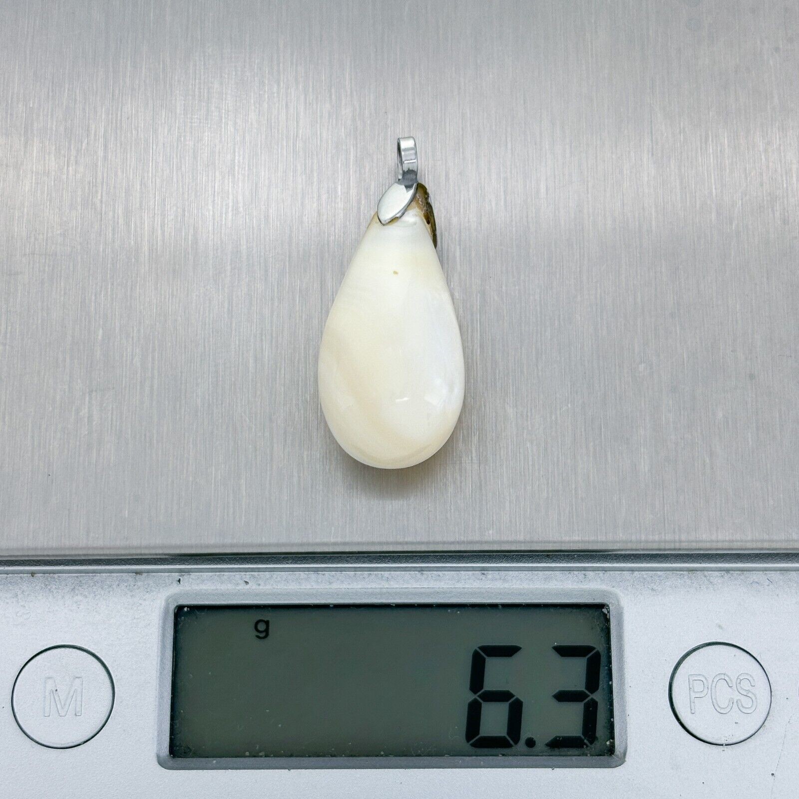 Vintage Silver-Tone White Agate Teardrop Pendant