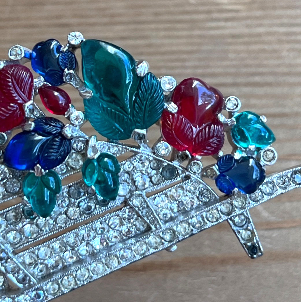 Crown Trifari Fruit Salad Flower Wheelbarrow Brooch Clip Alfred Philippe Deco