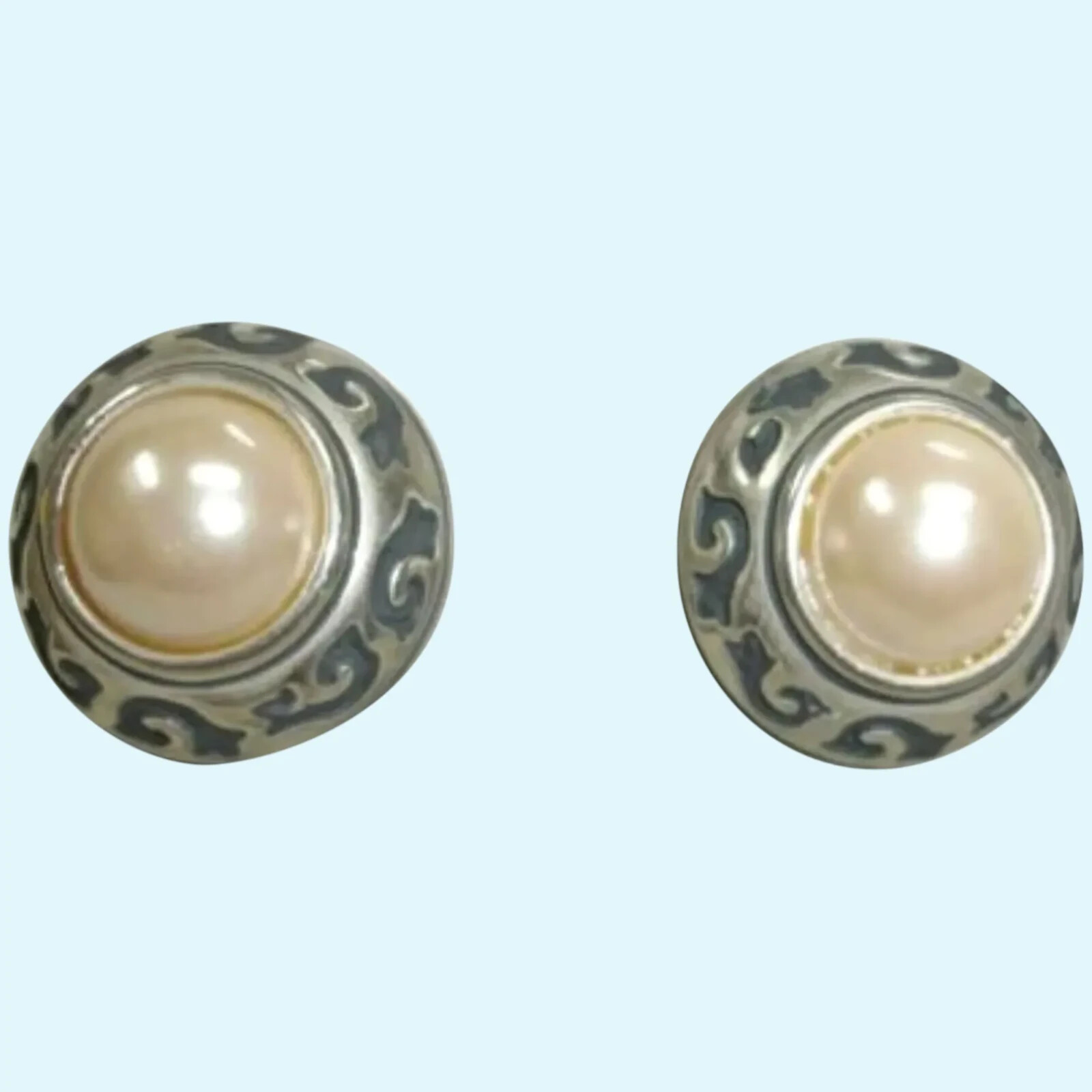 Faux Pearl Sterling Pierced Earrings – Marked Designer © DP Daniel H Pendersen