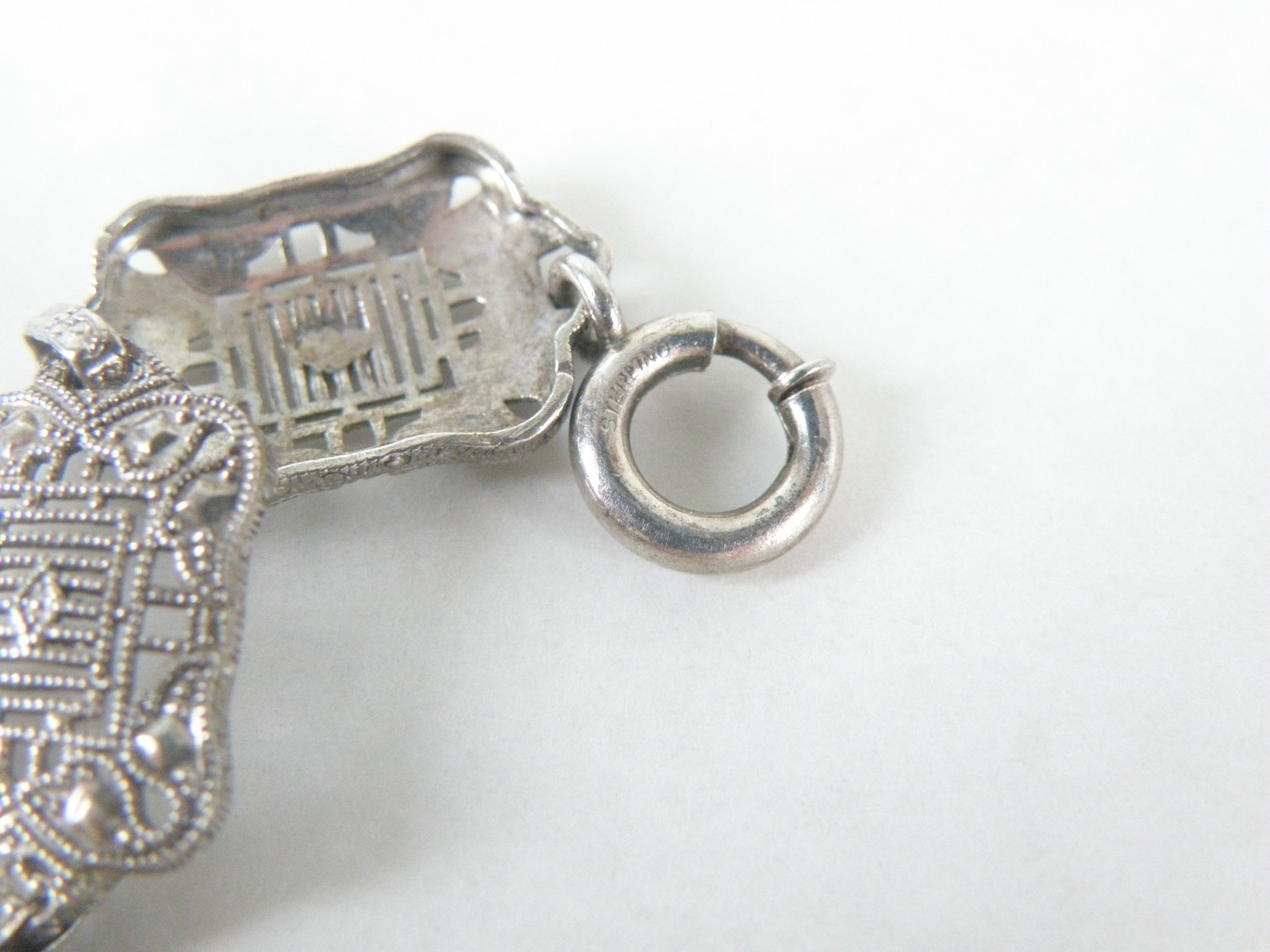 Art Deco Sterling Silver Sapphire Paste Filigree Station Antique Bracelet 7.5″