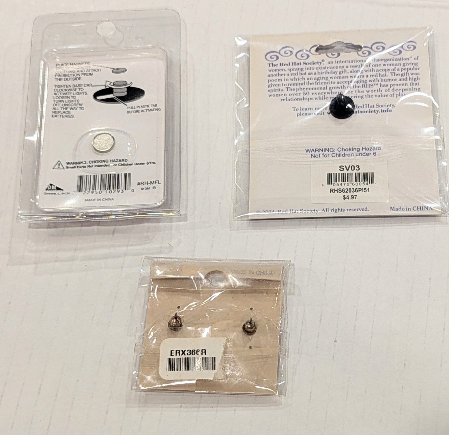 Red Hat Society Brooches Pins Earrings (2) Are New In Original Packaging