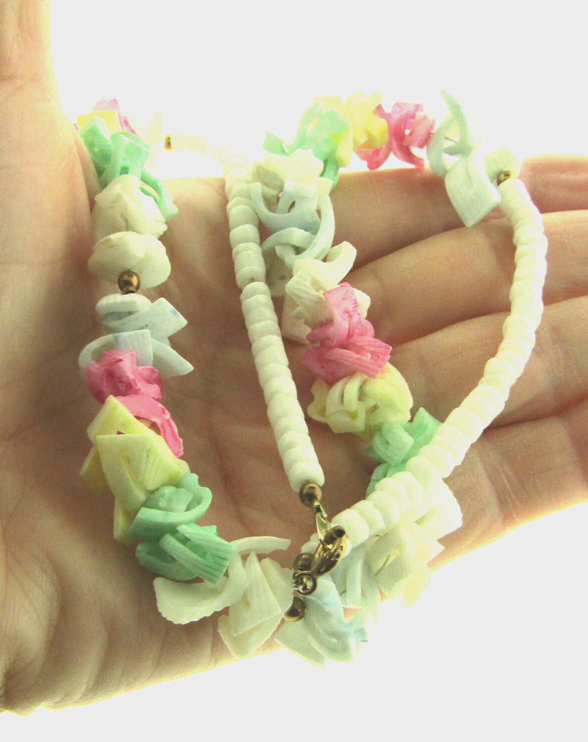 Puka Shell Necklace in Pink and Green 16.75 inch