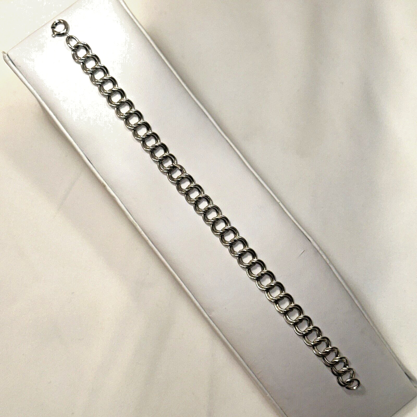 Vintage .925 Sterling Silver 8mm Double Link Chain 7″ Starter Charm Bracelet