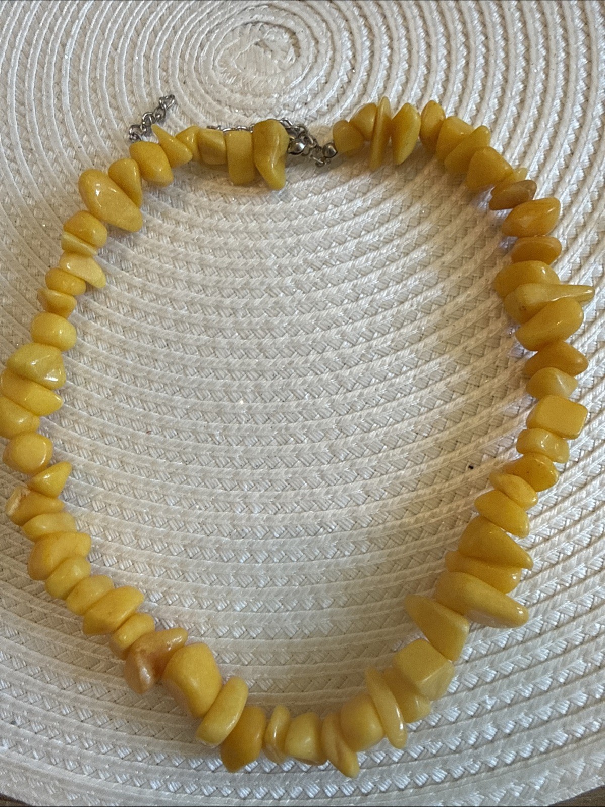 Vintage Raw Amber Butterscotch Necklace 16 Inch Silver Clasp Beautiful Stones