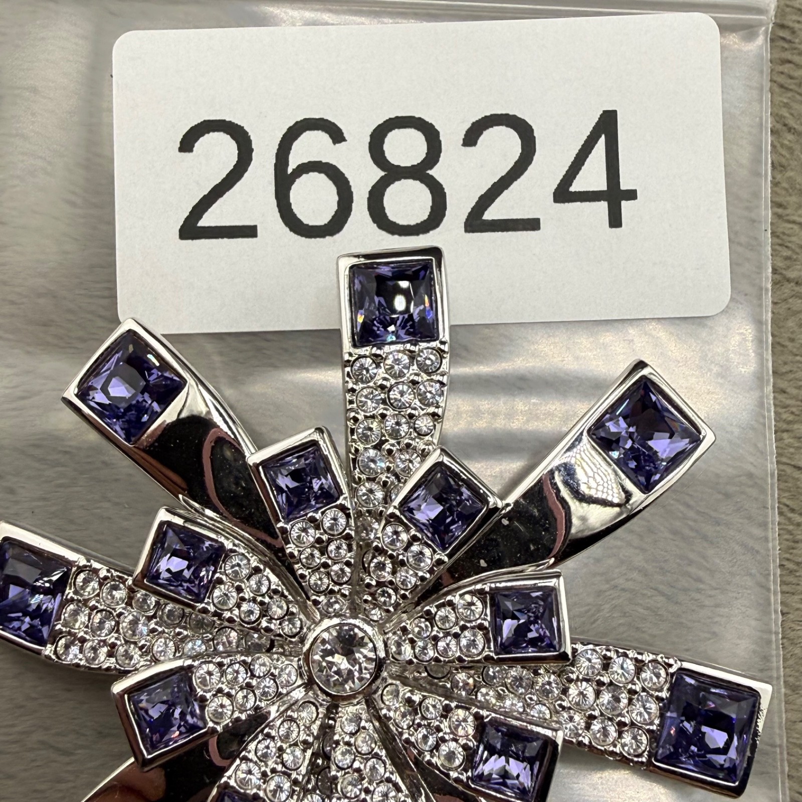 Vintage Swarovski Brooch Purple Starburst Silver Tone