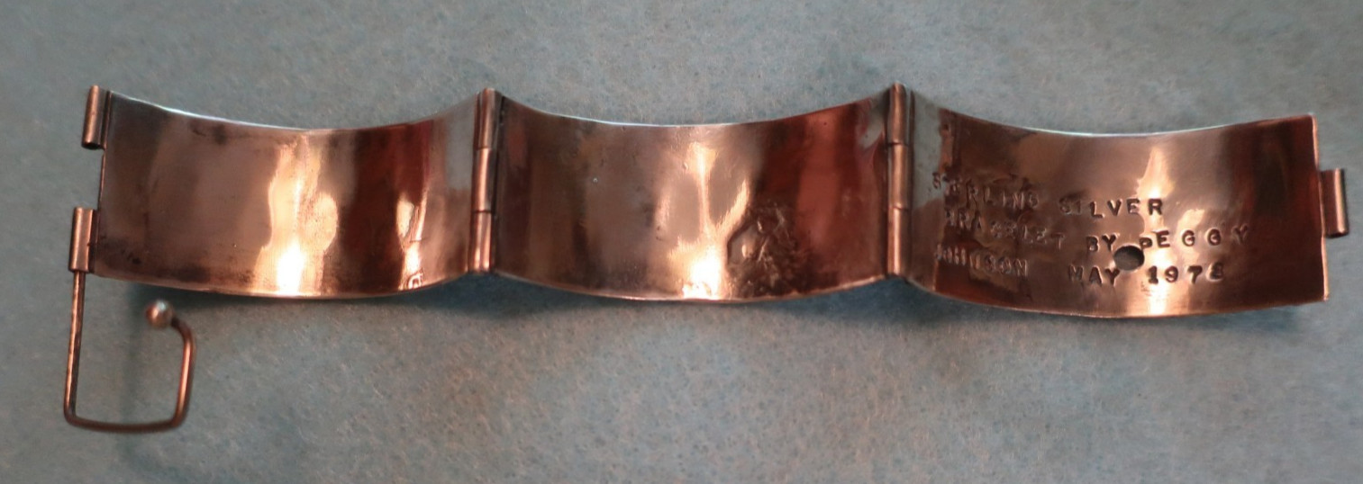 Vintage Segmented Sterling Cuff Bracelet; Made in USA by Peggy Johnson, May 1978