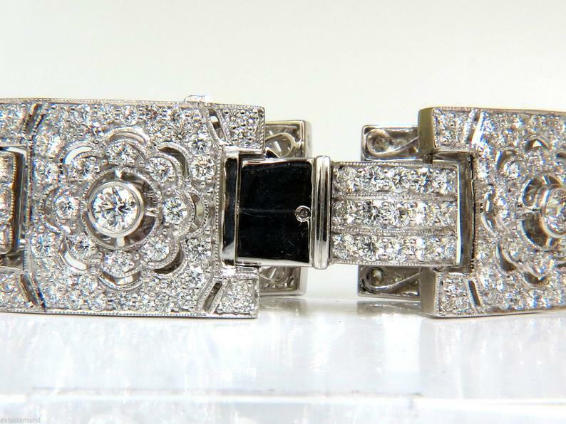 Magnificent 22.5CT Round White CZ Wide Cuff Link Art Deco Bracelet In 925 Silver