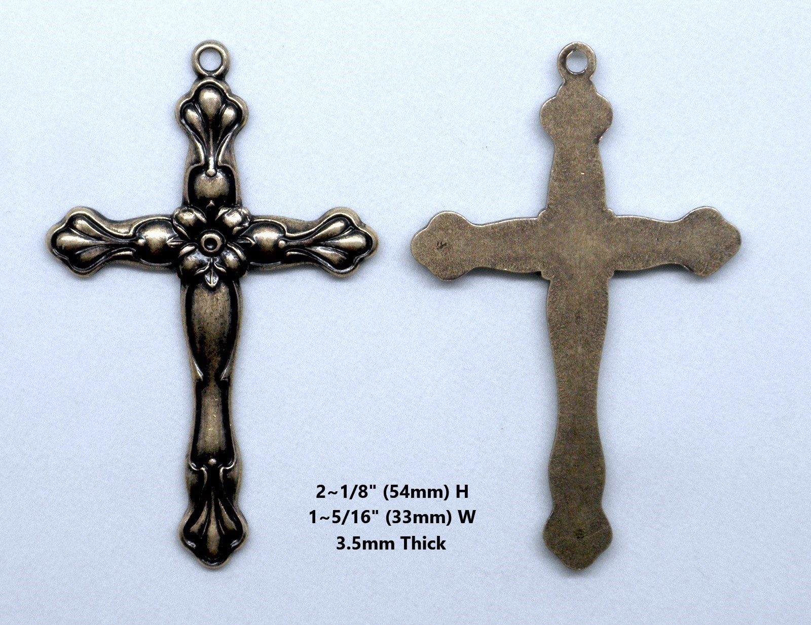 #1121 BEAUTIFUL ANTIQUED GOLD DIE STRUCK CROSS W/TOP HANG RING