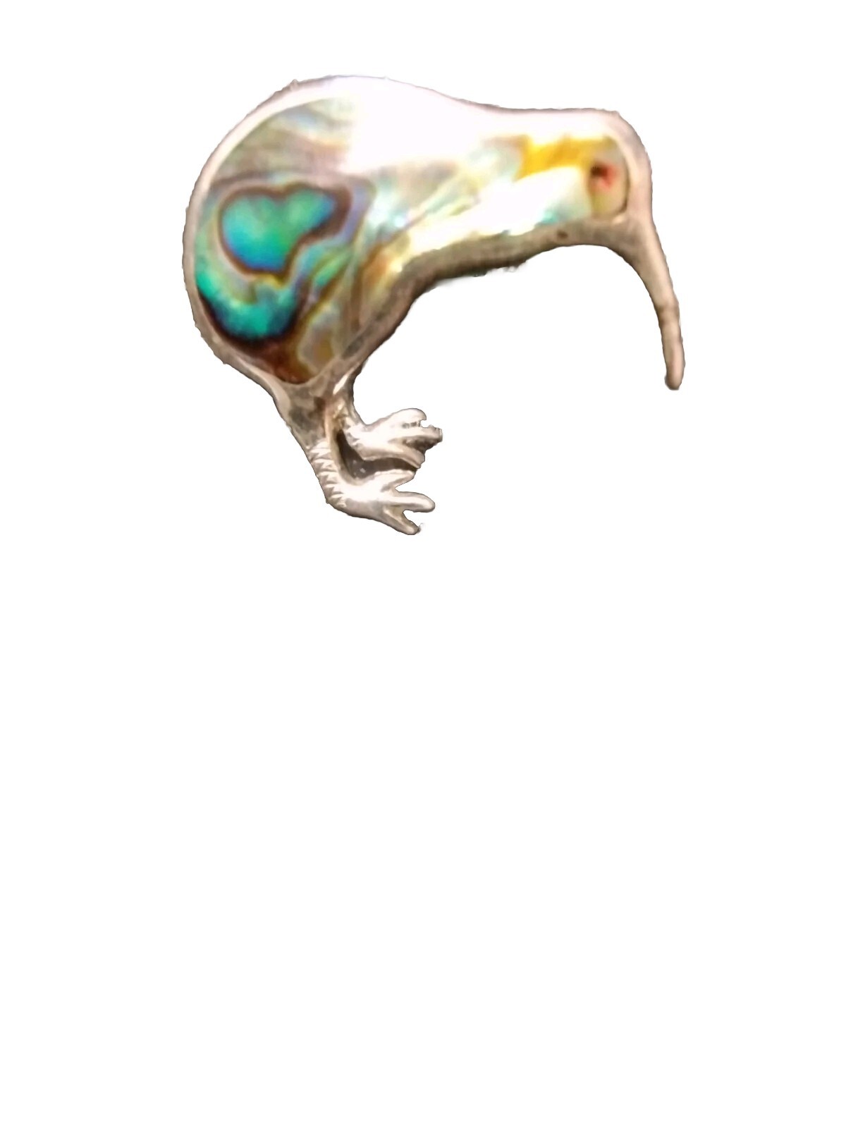 Sterling Silver New Zealand Kiwi Bird Abalone Shell Brooch Vintage Cute