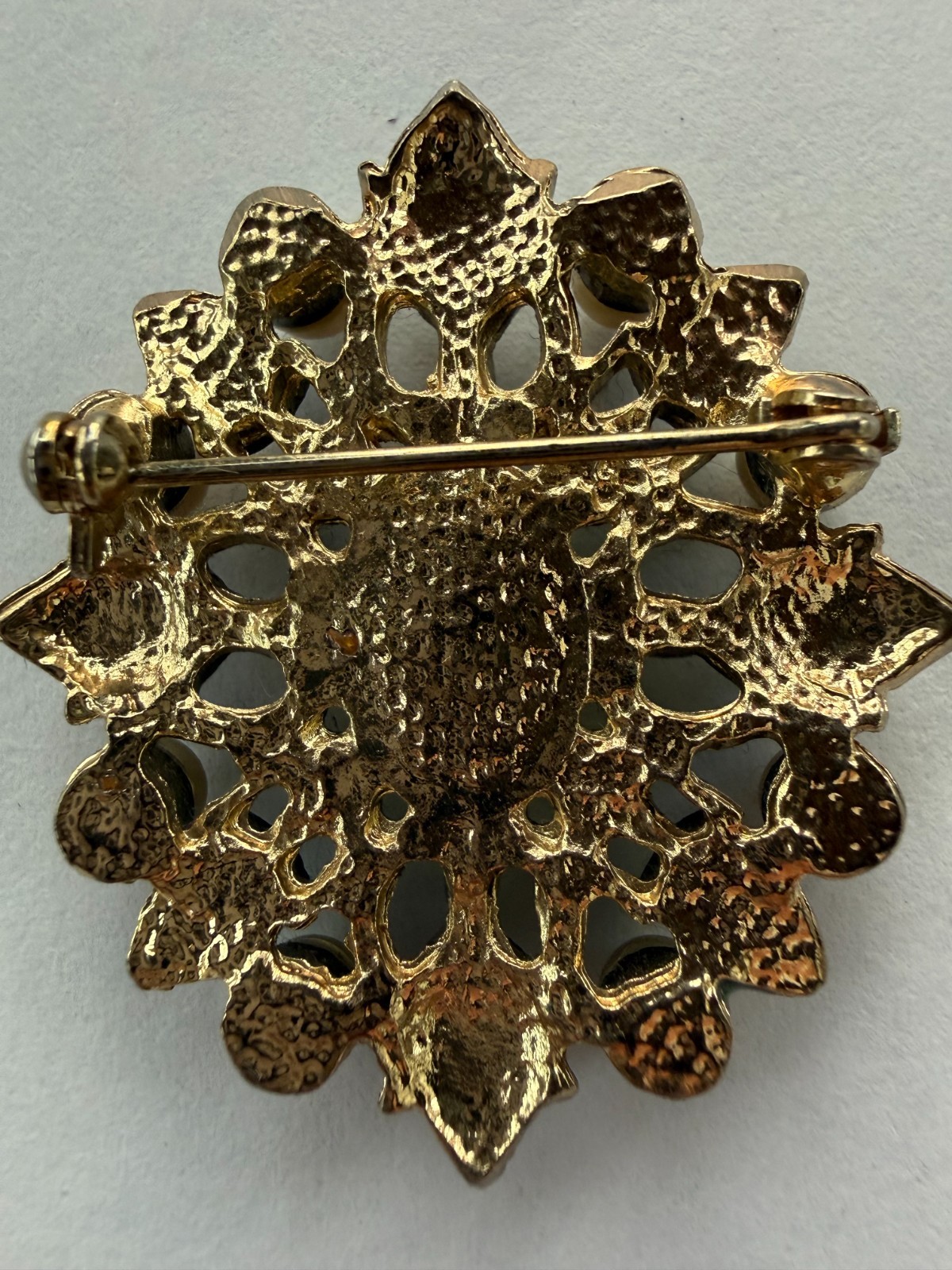 Vintage Brooch-Large Faceted Citrine Colored Stone w/ faux pearls