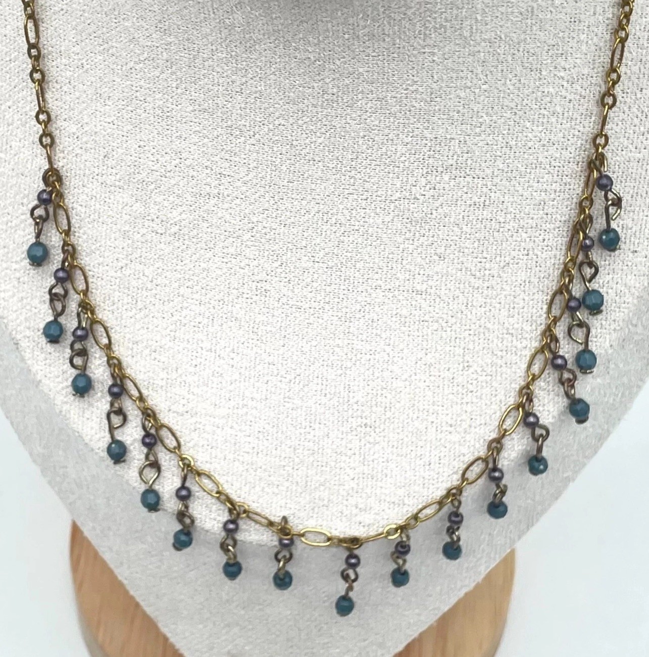 Vintage 90s Y2K Boho Gold Tone Fringe Bib Necklace Beaded Statement Necklace