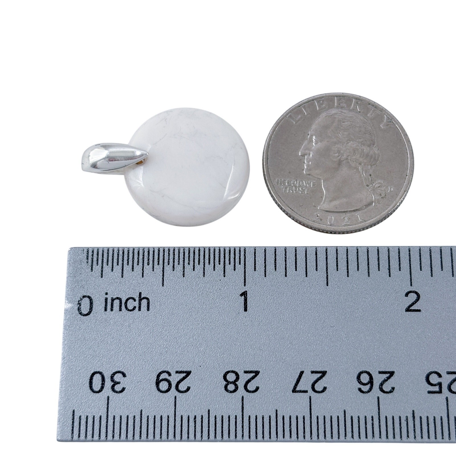 Vintage Sterling Silver 925 White Agate Disc Pendant