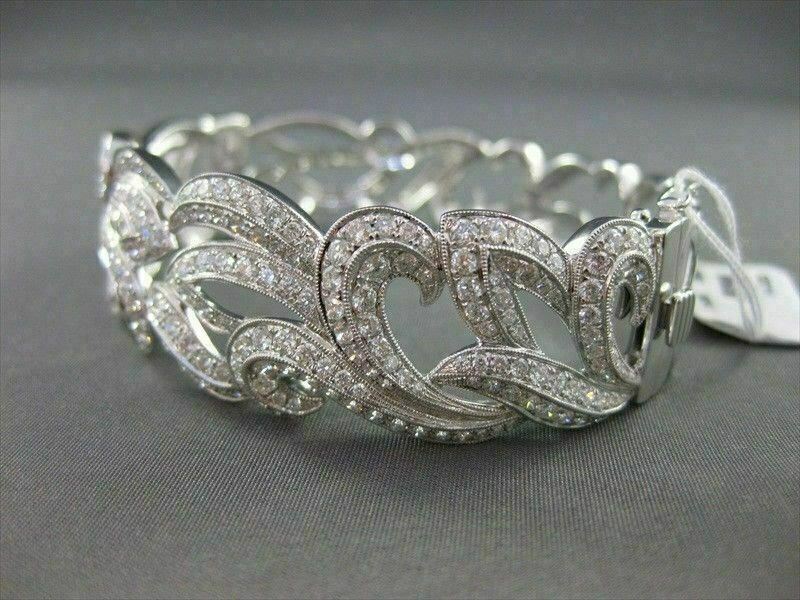 ANTIQUE WIDE 5.48CT DIAMOND 18KT WHITE GOLD BANGLE BRACELET F VS/VVS #G00114