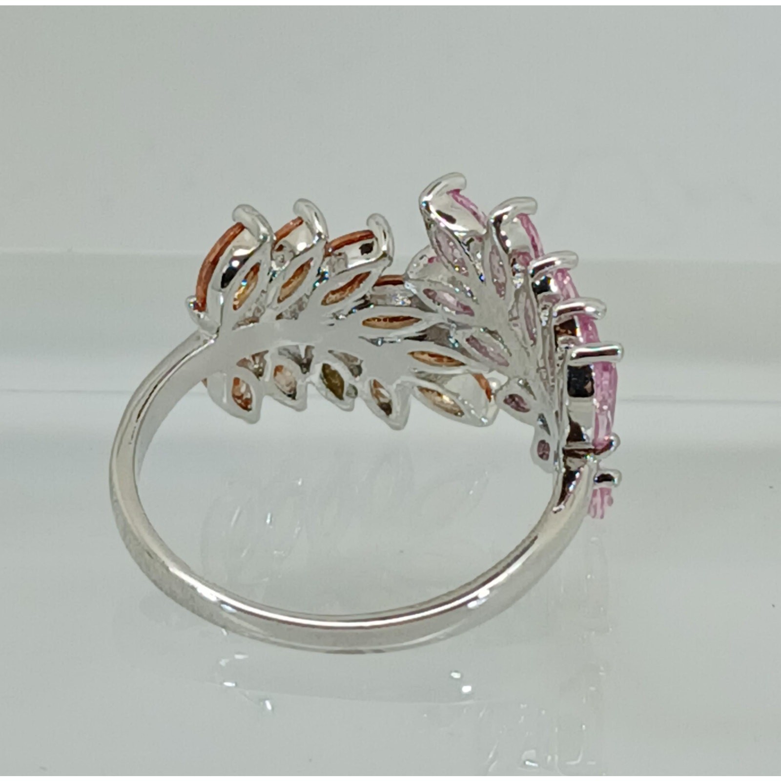 Vintage Ring Size 9.5 Silver Tone White Gold GP Pink Champagne Amber CZ Spray