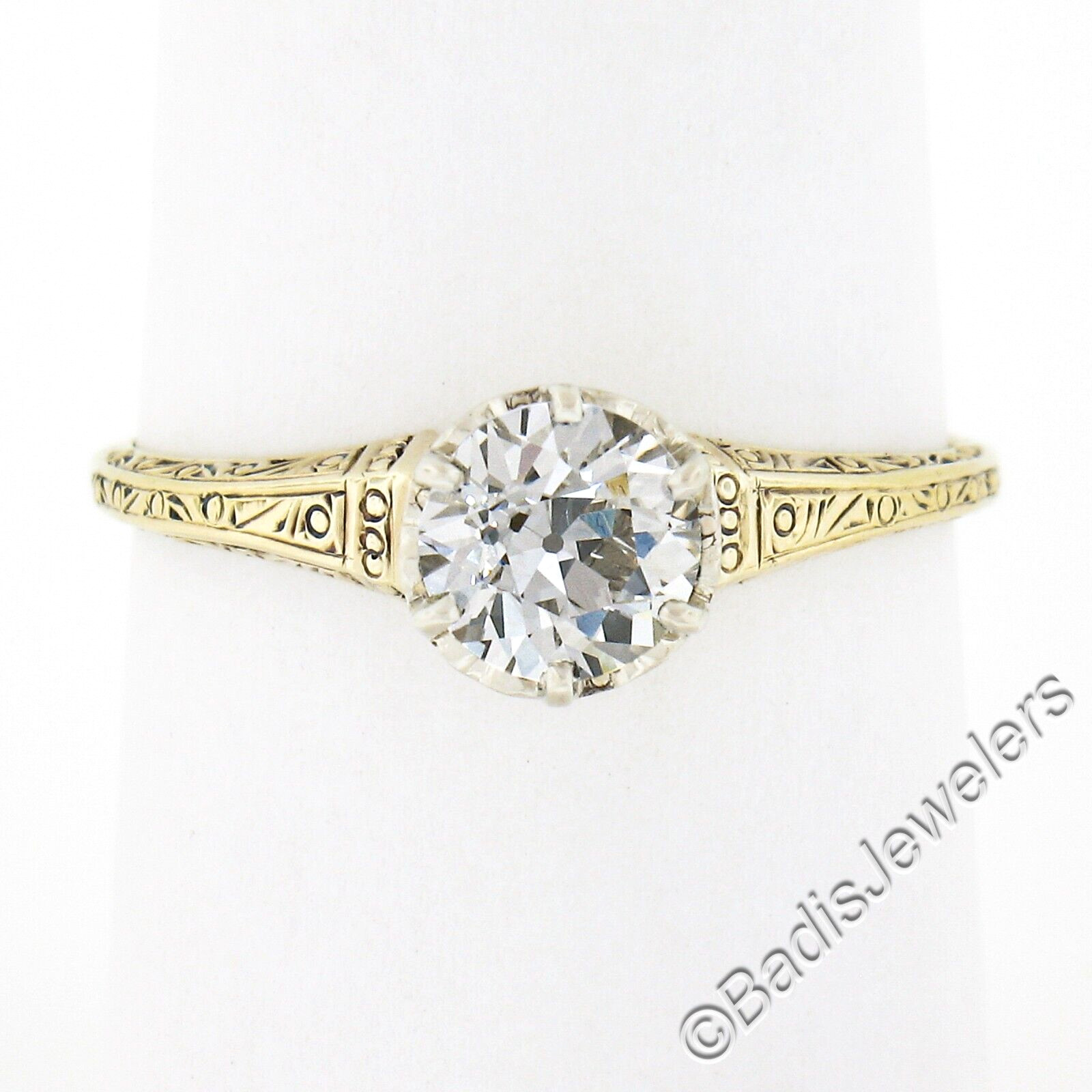Antique Edwardian 14K Gold GIA 0.78ct European Diamond Solitaire Engagement Ring