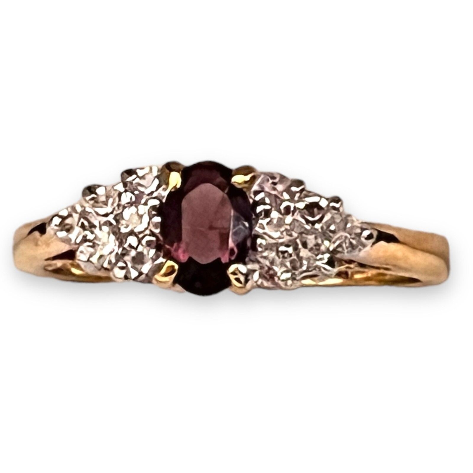 Vintage 1970s Ring Size 5 Purple CZ Cluster Prong Set Gold Plated – 14Z
