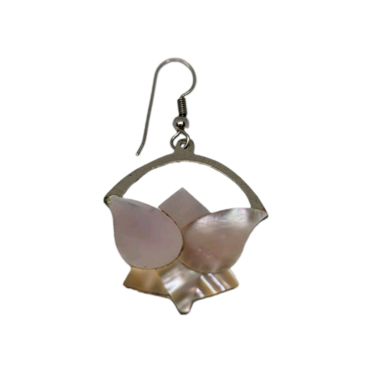 Vintage Alpaca Mexico 1980s Mother of pearl lotus flower earrings