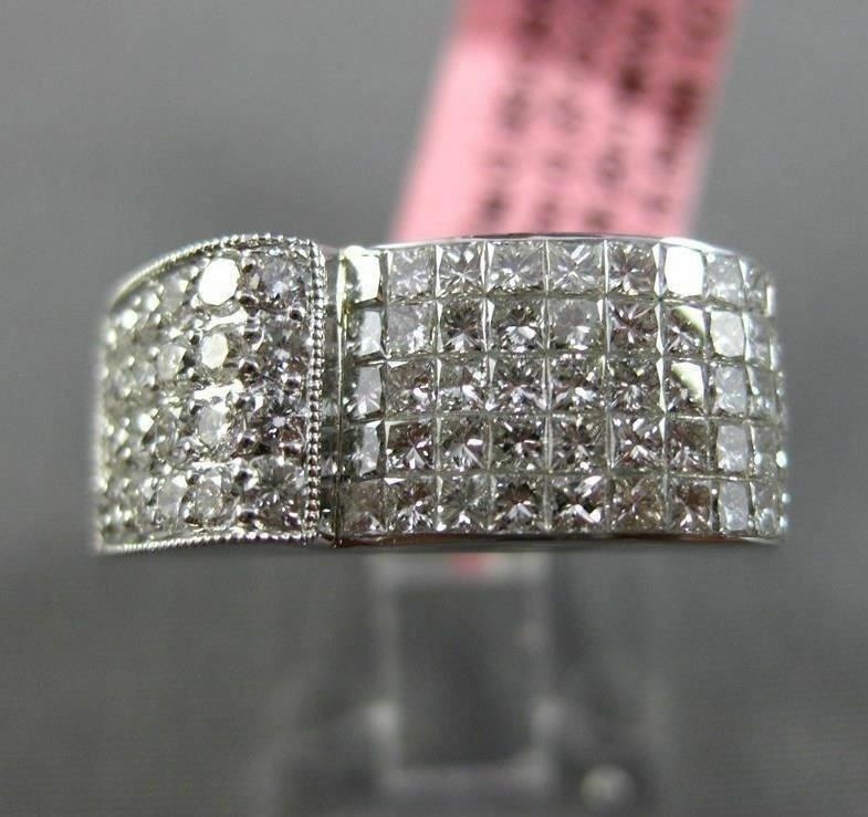 ESTATE WIDE 1.30CT DIAMOND 18KT WHITE GOLD 3D MULTI ROW MILGRAIN RING F/G VS/VVS