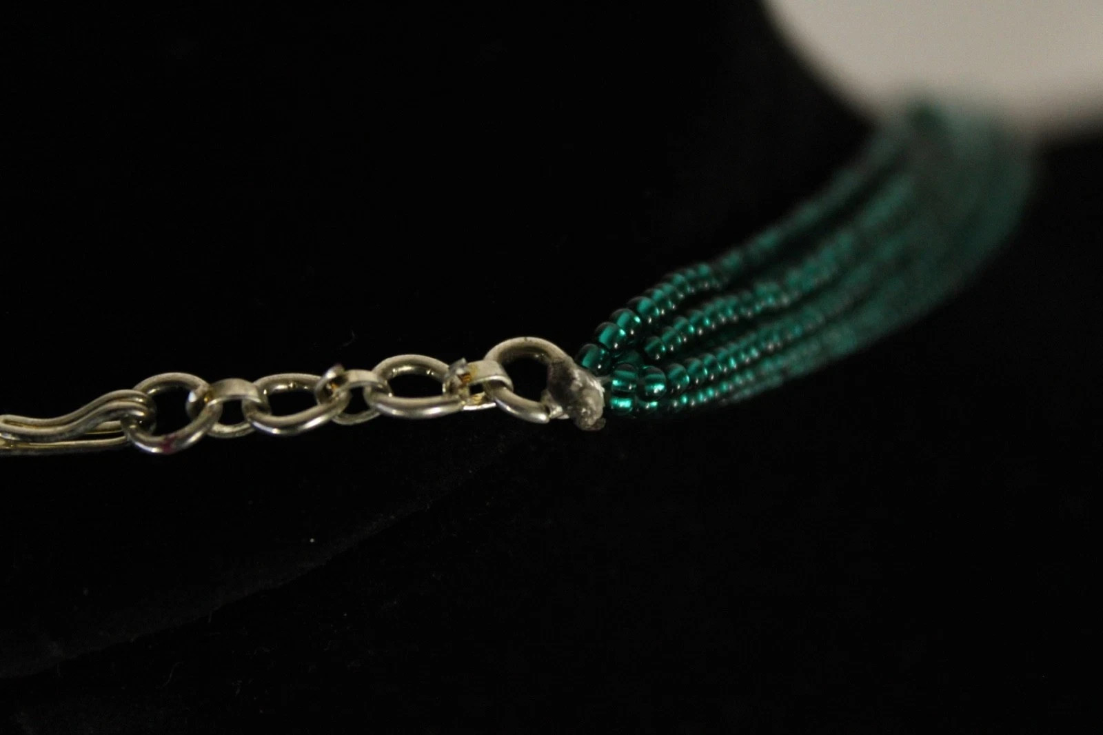 Beaded Necklace Dark Blue Green 28″ 28 in 8 Strand Small Tiny Seed Bead Handmade