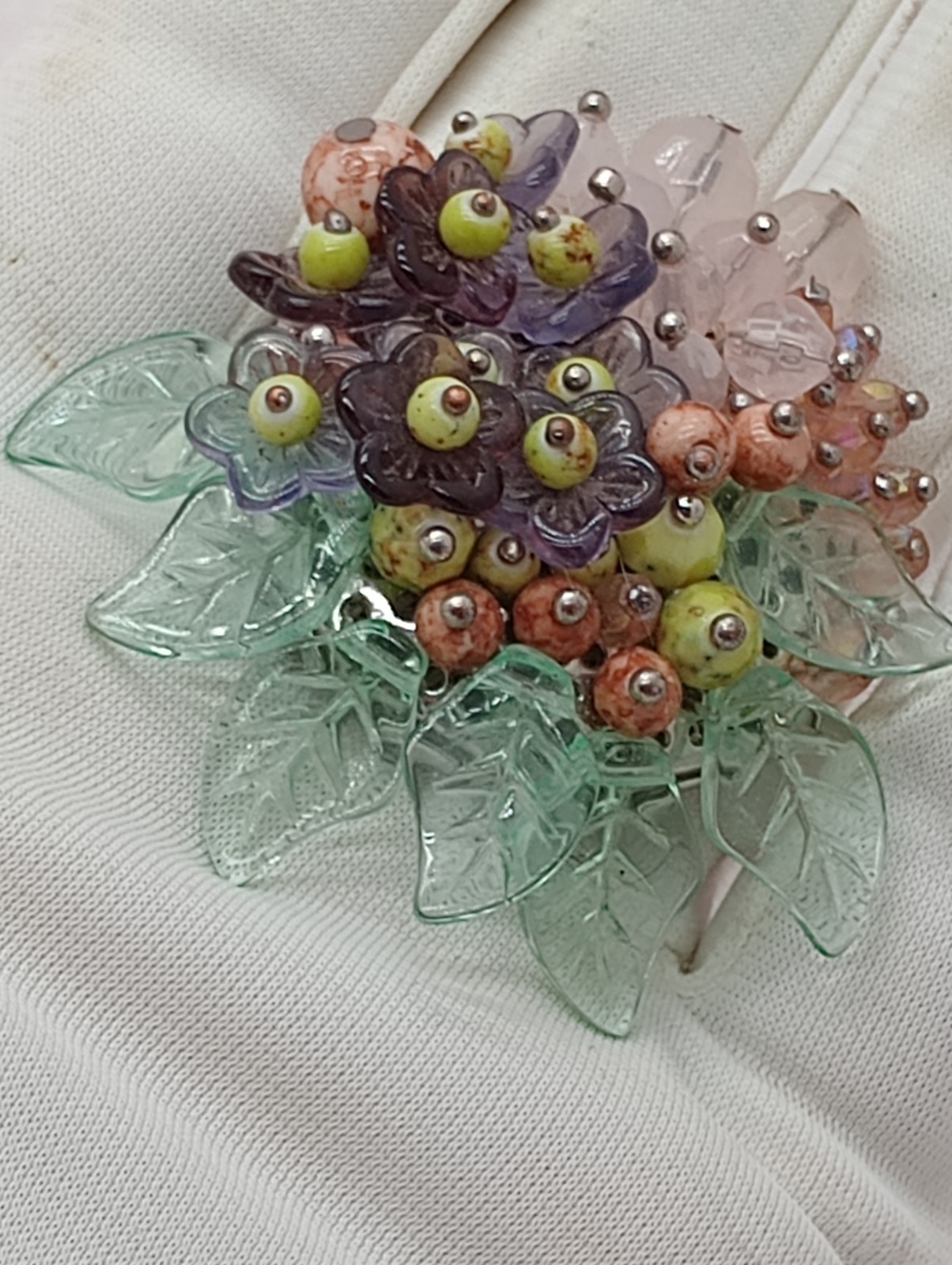 Vintage Unsigned Miriam Haskell Inspired Glass Cluster Brooch Pin
