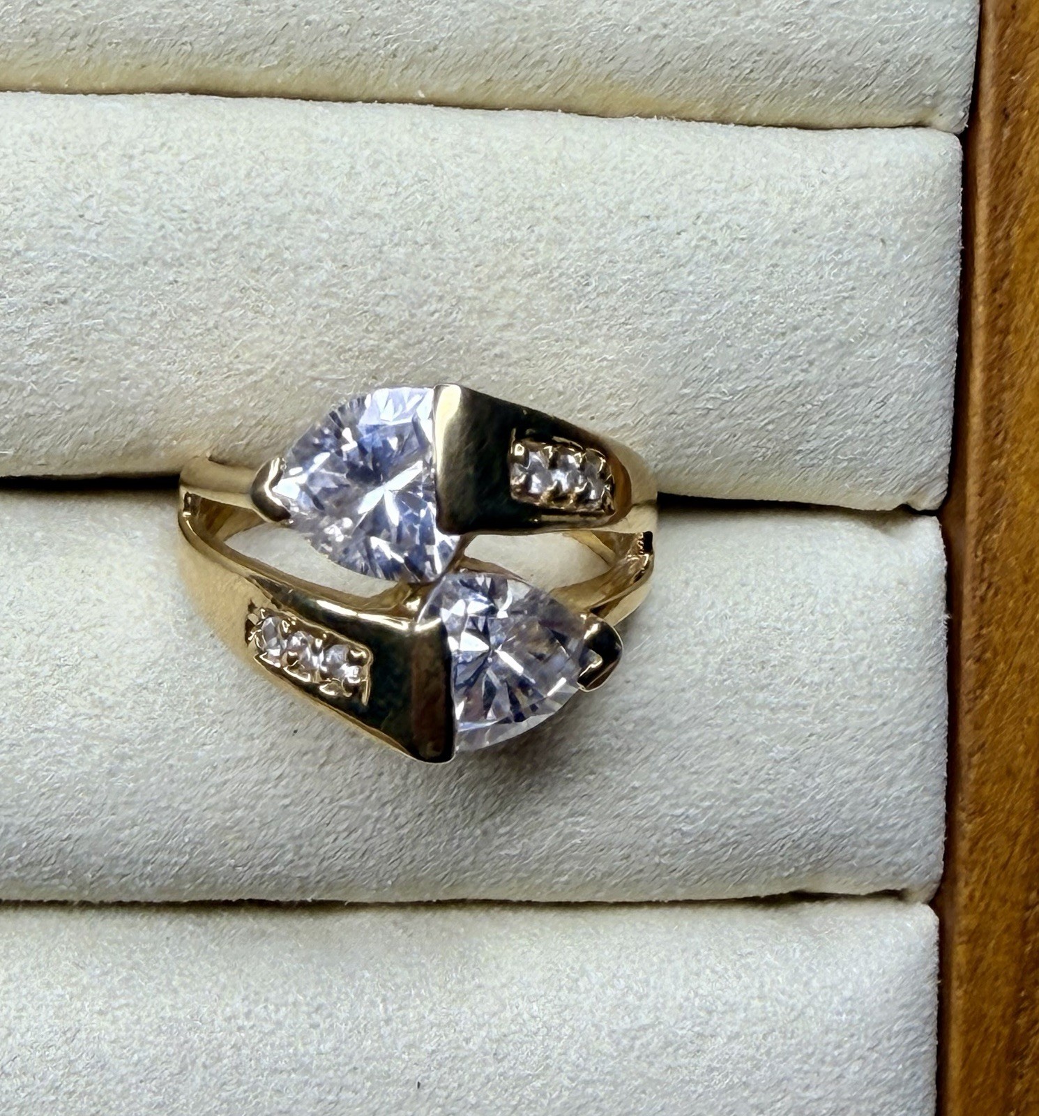 Trillion Cut Moissanite Gold Vermeil Over 925 Channel Set Split Shank Ring 8.5