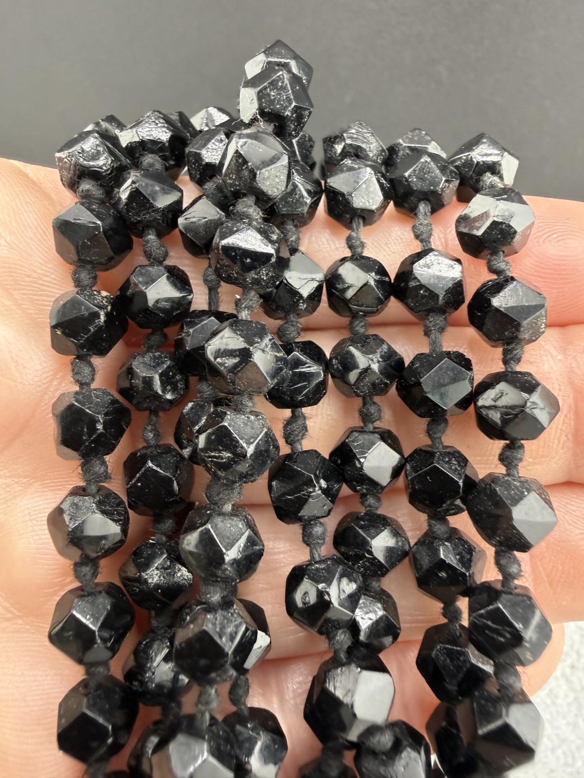 Vintage Black Glass Necklace Layered Multi Strand 60″