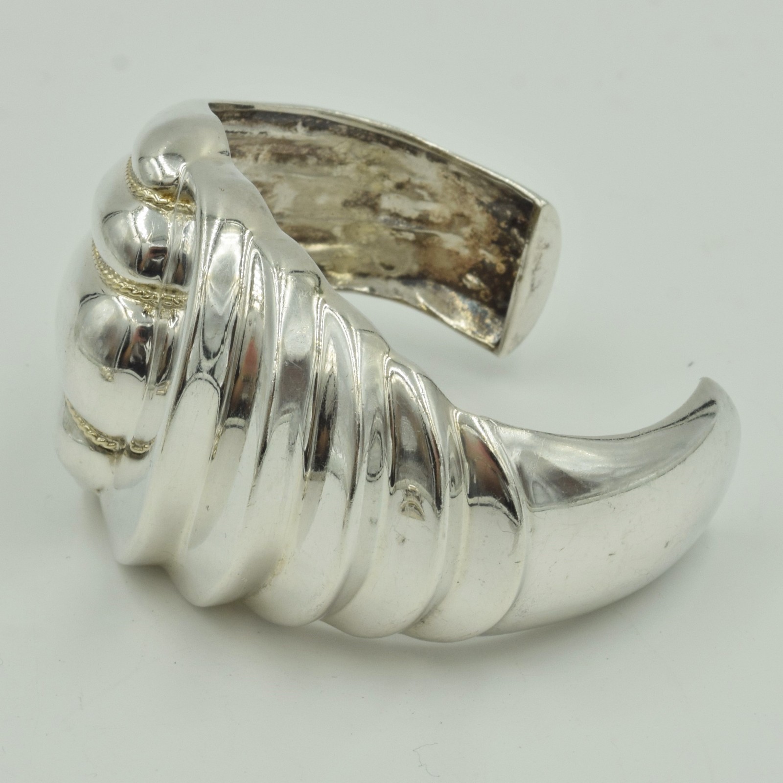 Sterling Silver Yellow Gold Cuff Bracelet Earring Set Chunky 14K BIG Signed DND