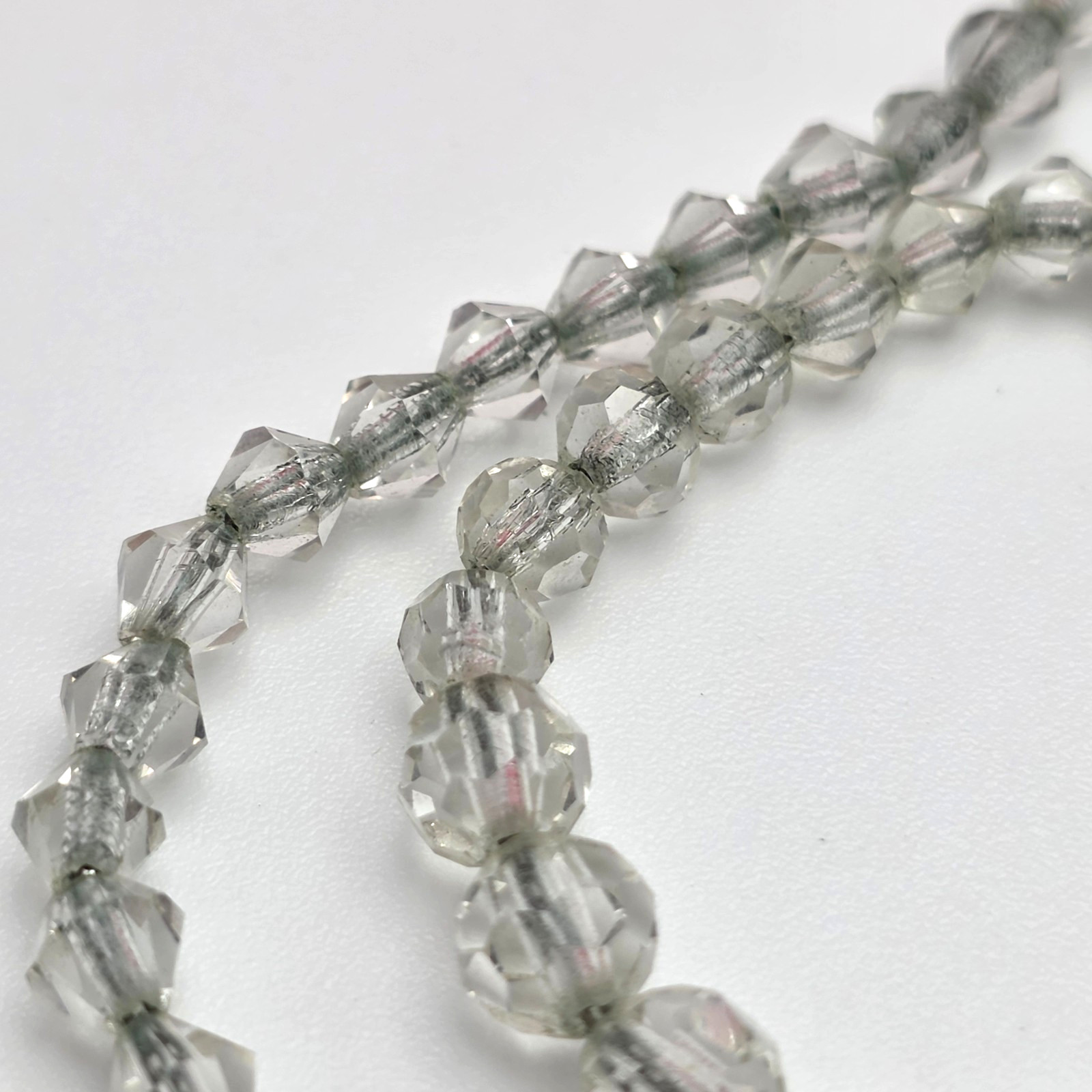 Vintage Clear Faceted Crystal Graduated Rondelle Necklace Silver Tone 18 In