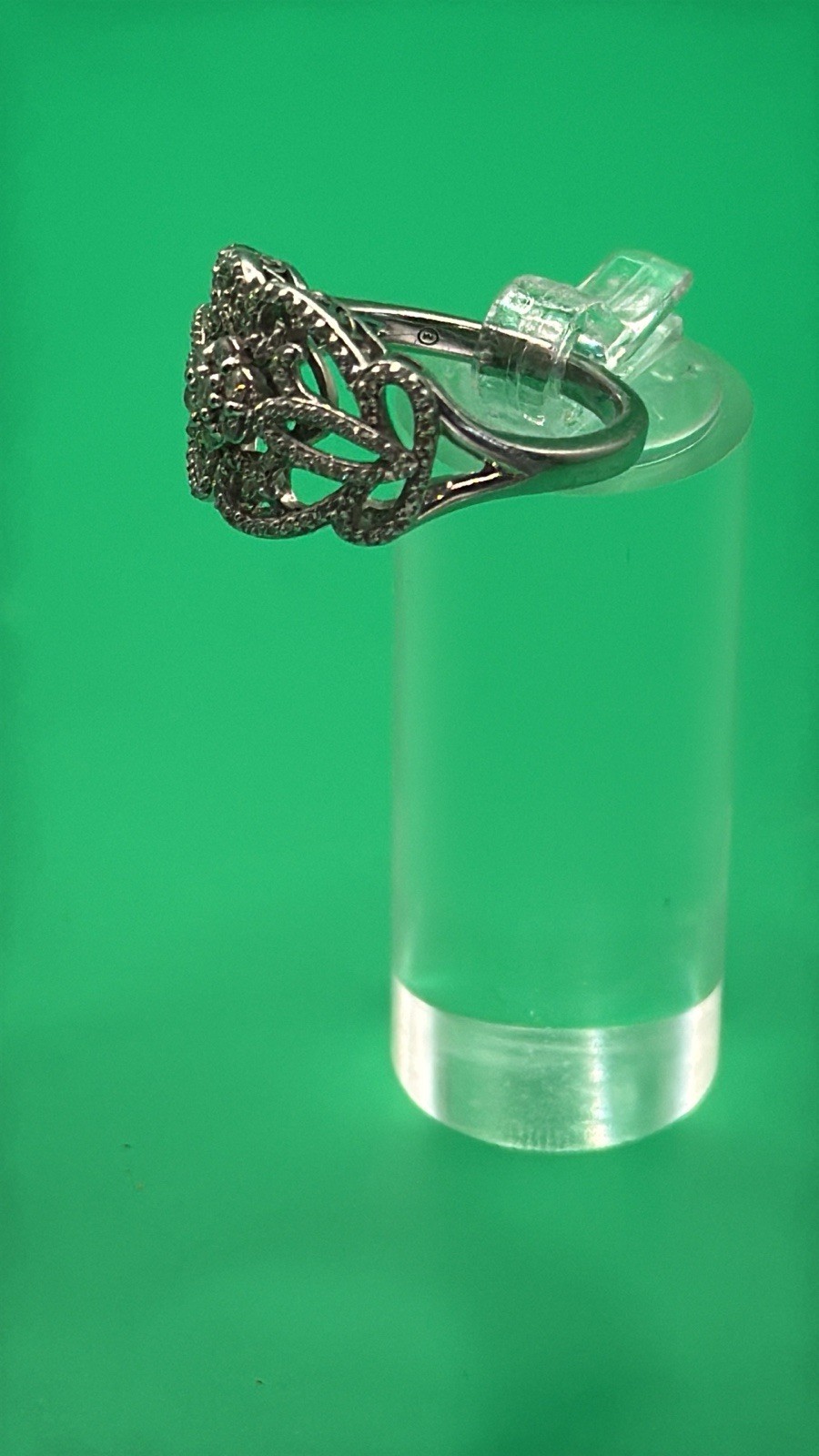 Sterling Silver 925 Filigree CZ Cluster Ring Vintage Style Size 8