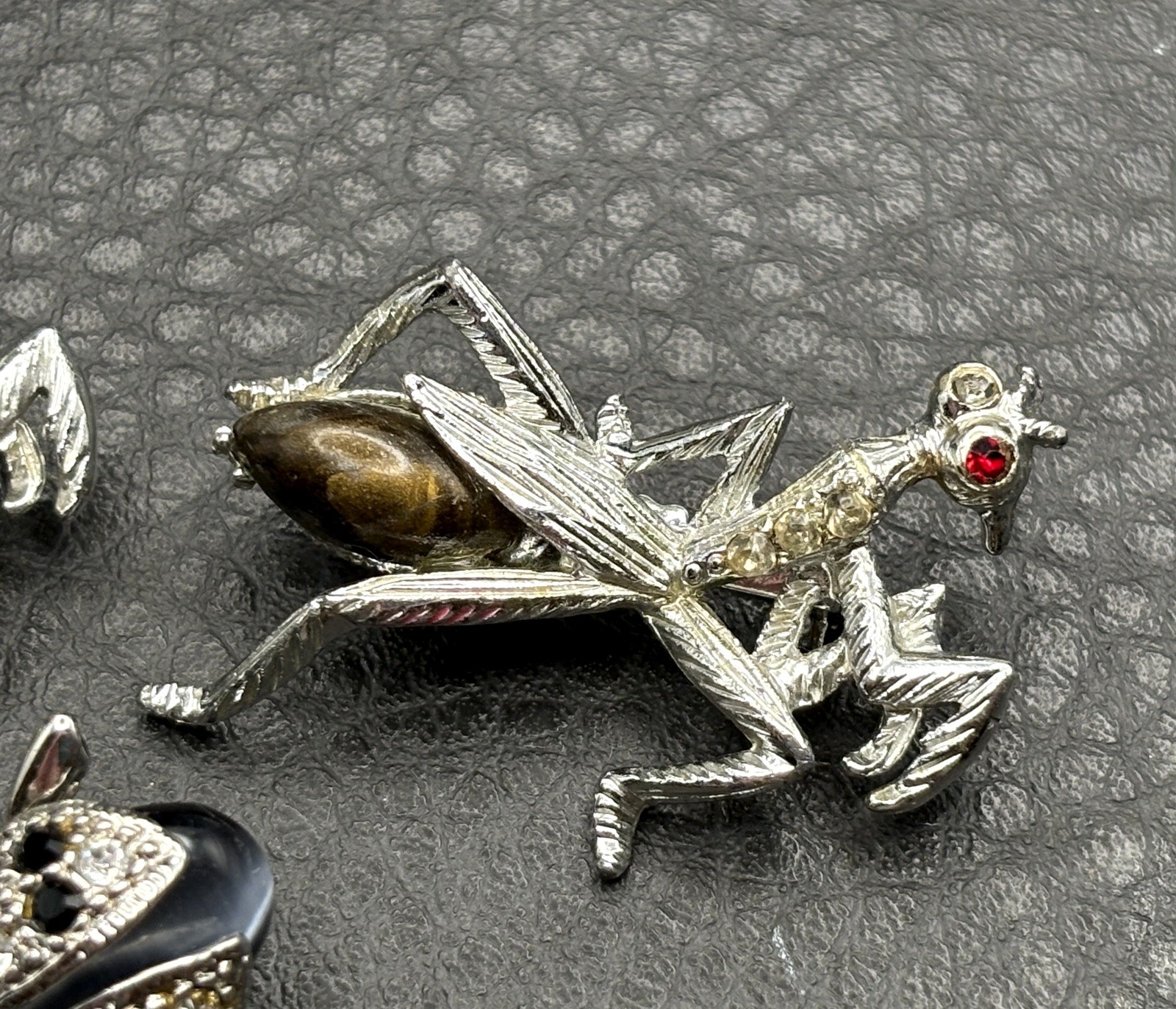 Vintage Lot Of 3 Insects 2 Praying Mantis 1 Beetle Brooch Enamel Crystal Bug Pin