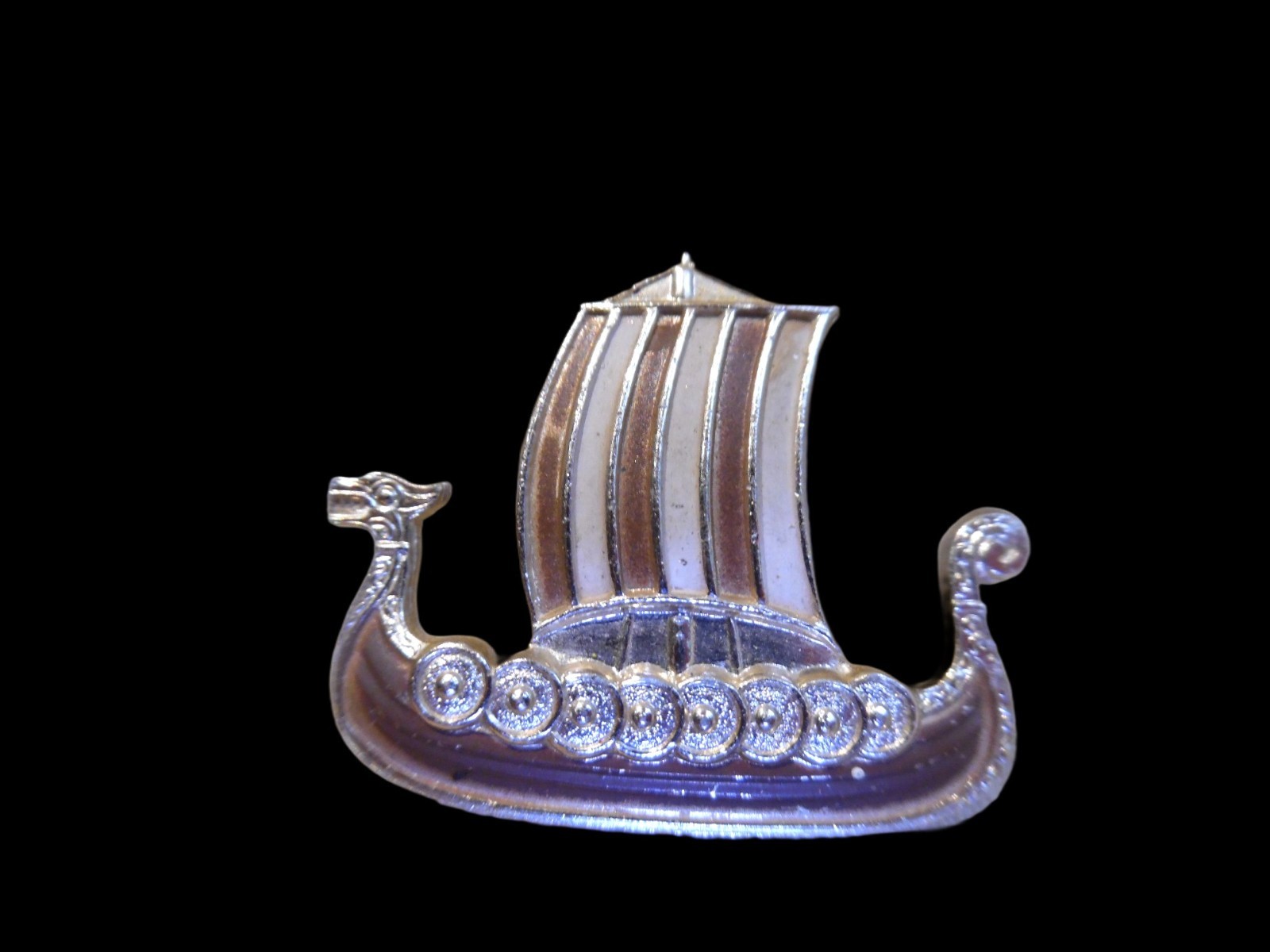 Old Aluminum Enameled Viking Ship Pin