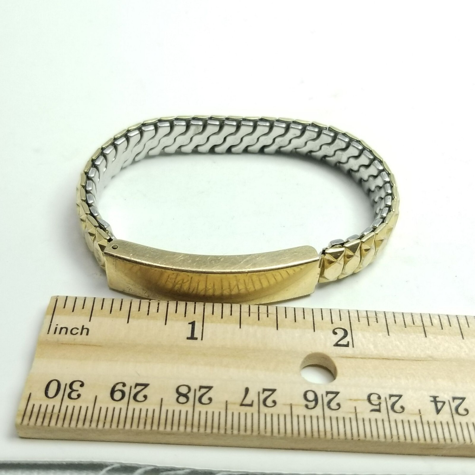 Vintage Engraved ID Bracelet, Linda Love Jim Gold Tone Stretch Band Bangle