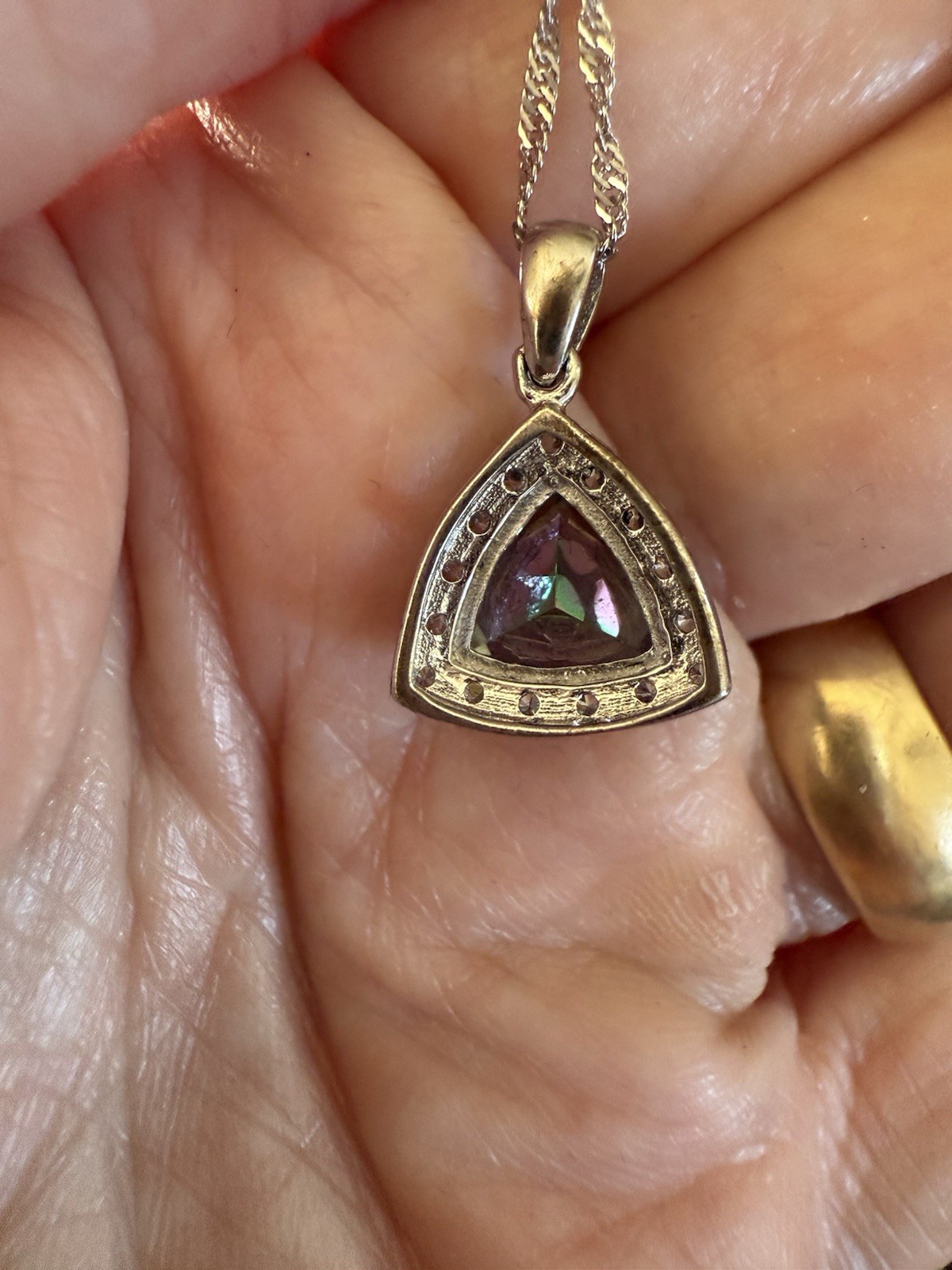 JTV ? VJ Trillion Cut Mystic Topaz 925 Pendant Sterling Silver Necklace AS IS