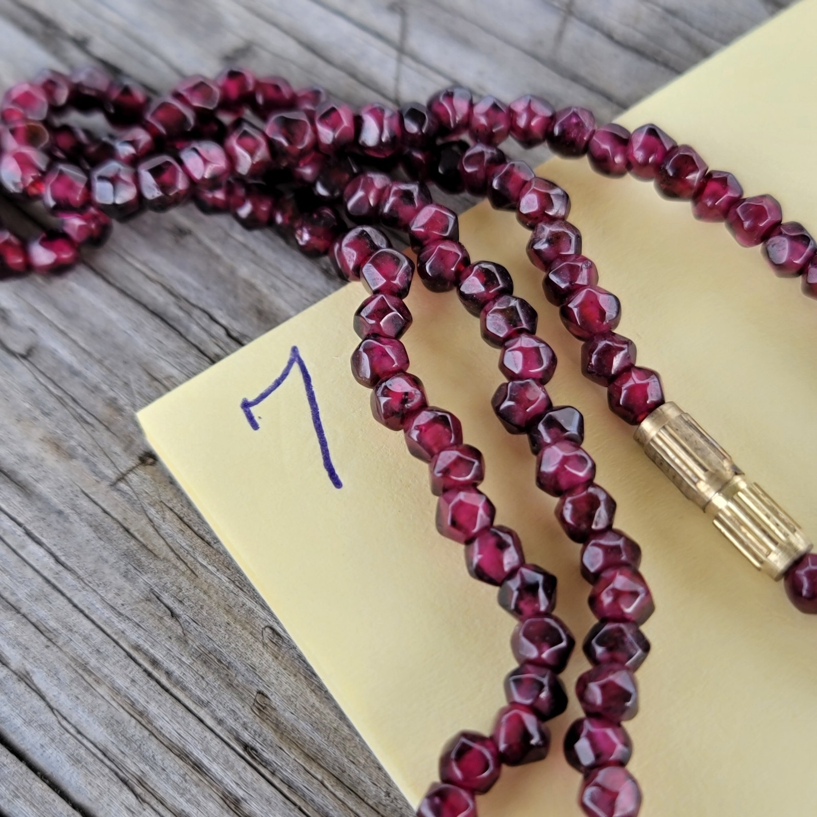 Vintage Dark Red Cut Garnet Beads Necklace Boho Brass Clasp 16″ Chocker
