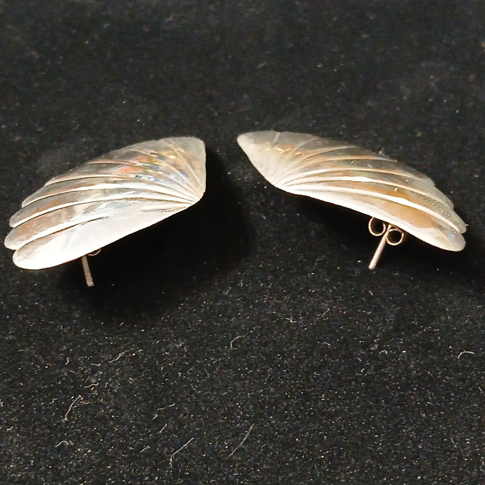 VTG Sterling Scalloped Earrings 925 Silver Fan Boho Nautical Statement 1 7/8″