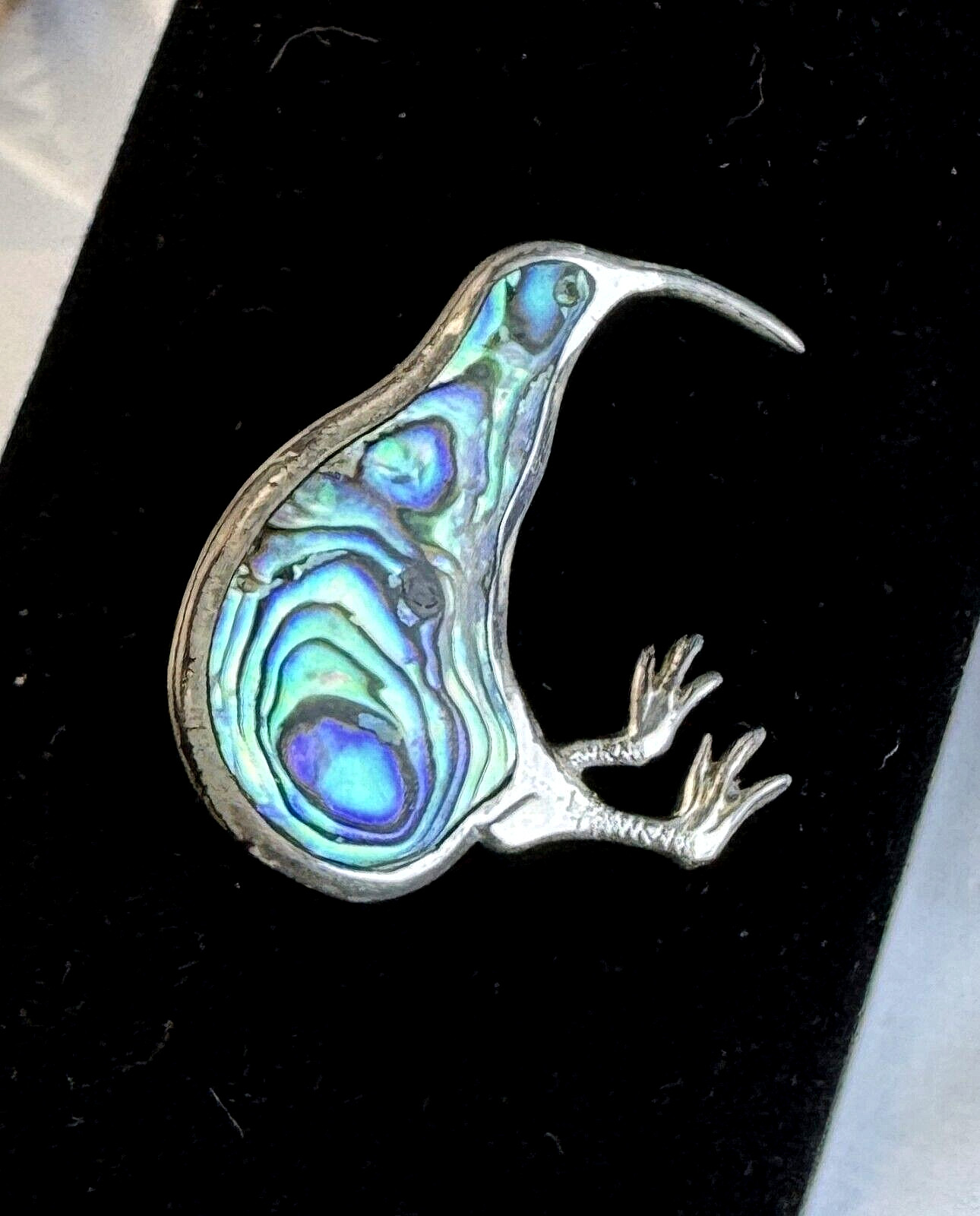 GORGEOUS Ataahua Maori New Zealand 925 Silver Abalone Kiwi Bird Brooch !