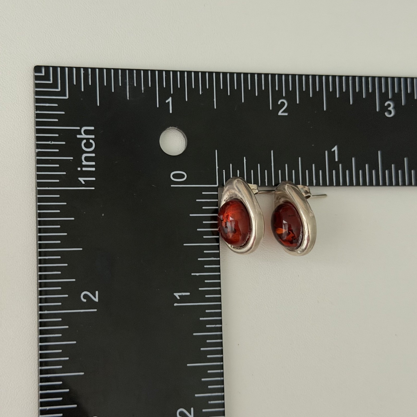 Vintage 925 Sterling Silver Natural Baltic Amber Cabochon Pear Post Earrings