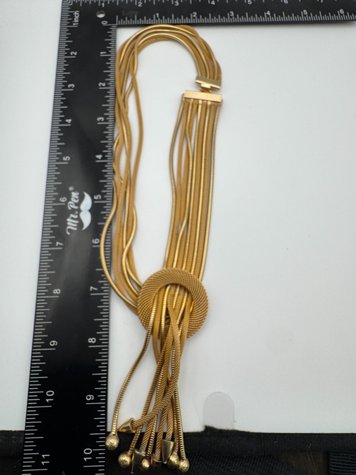 Vintage Mesh Necklace Multi Strand Snake Chain Tassel Knot Fringe Gold Tone