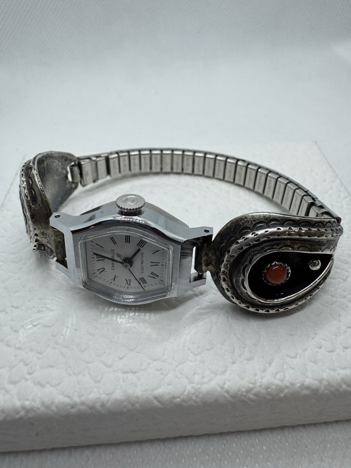 Sterling Silver CORAL Coral Unsigned Watch Tips 925 w/ Untested Watch Shadow Box