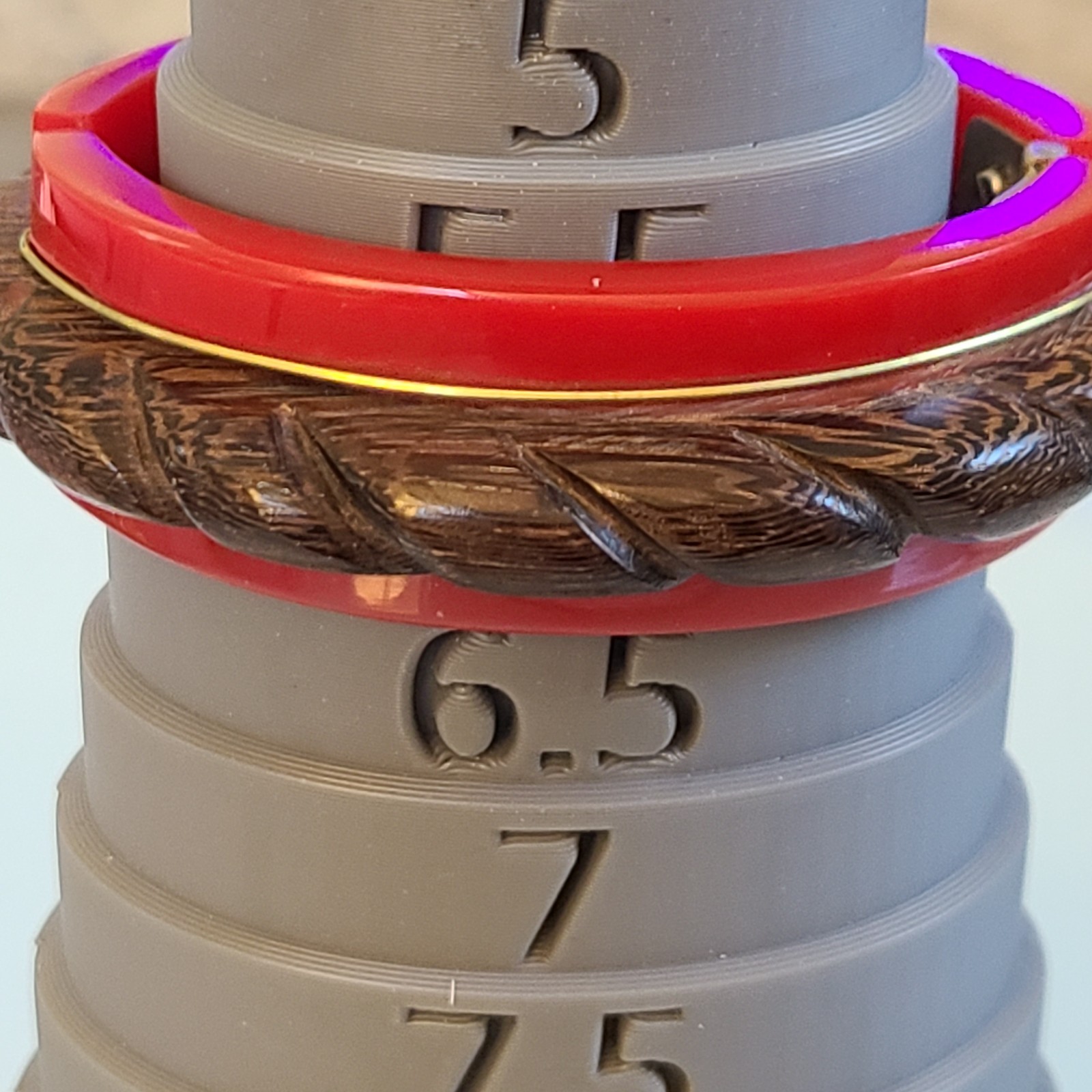 DANNIJO Vintage Carved Wood & Red Resin Hinged Bangle Bracelet Chunky Boho Cuff