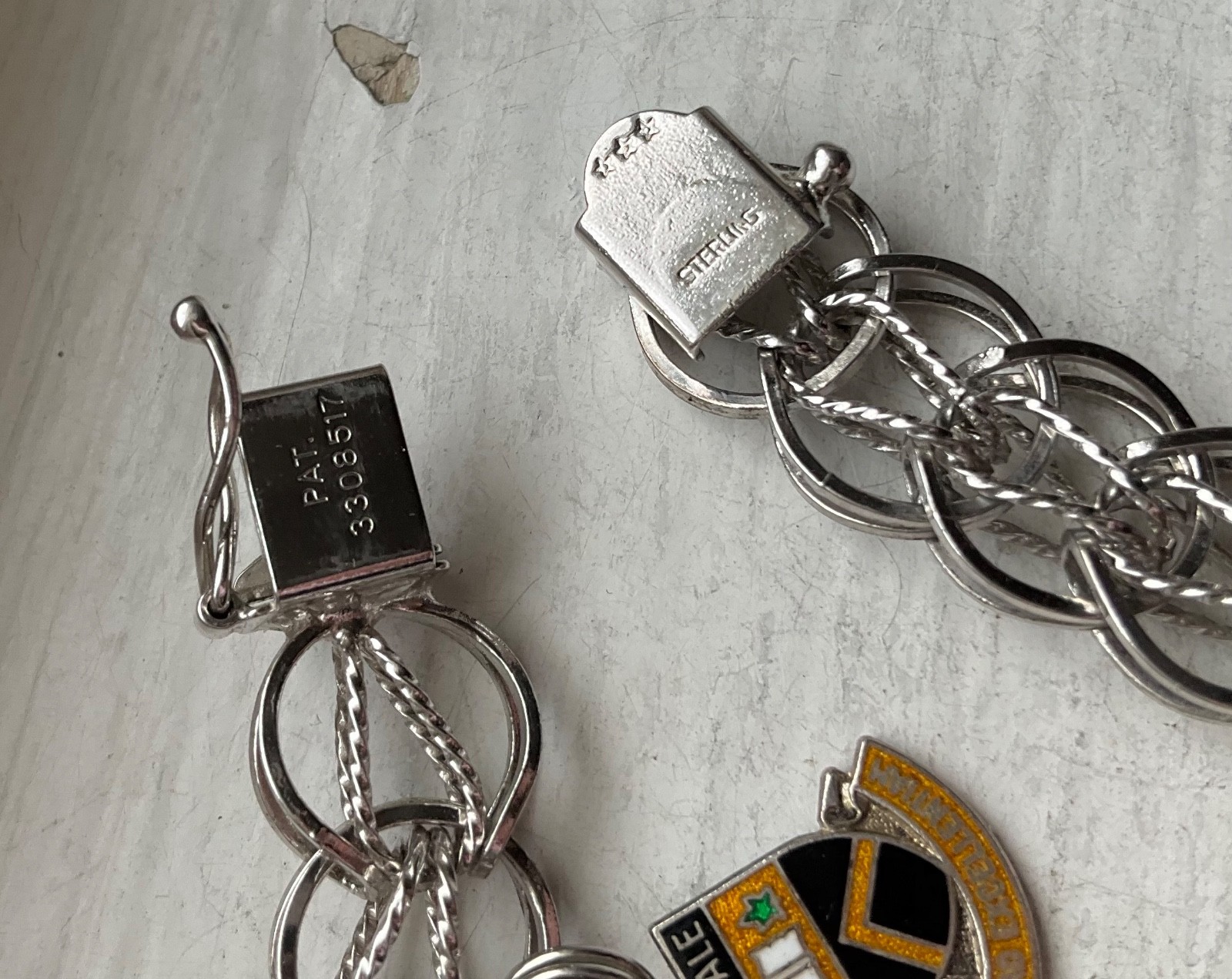 Vintage Starter SILVER CHARM BRACELET Wearable 7 1/8” USA Made Patent
